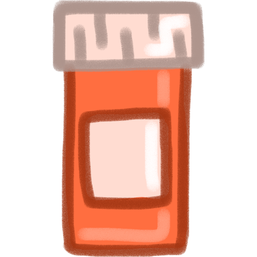  a orange bottle with a off white lid which has 5 lines on it to indicate the texture on medication bottles, there is a blank off white label on the front. the bottle has subtle highlights on the right side.